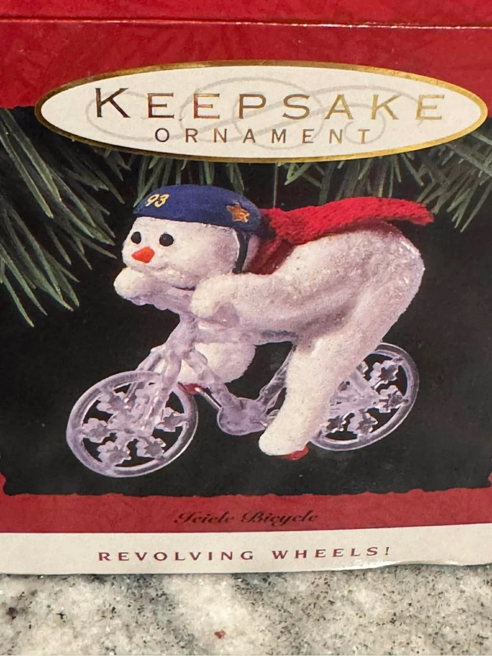 1993 vintage Hallmark White Polar Bear Ornament with Red Cape and Blue Helmet
